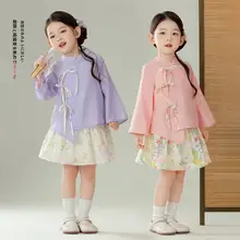 新中式古風ワンピース【女児用・春秋向け・国風デザイン】（セットアップ対応）