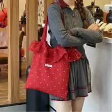チュール素材のワンショルダーバッグ【フリル付き・ドット柄・カジュアルスタイル・旅行用】