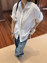 春夏用 プリーツ翻訳シャツ【レディース・ホワイト・襟付き】