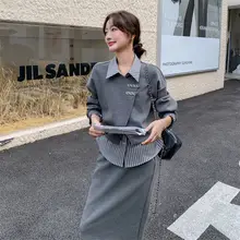 ストライプの切替デザイン 薄手スウェットトップス【女性用・ハイウエストミディスカート・春秋向け】（セットアップ対応）