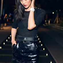 高腰デザインのPUレザー半身スカート【スタイリッシュ・ミドル丈】