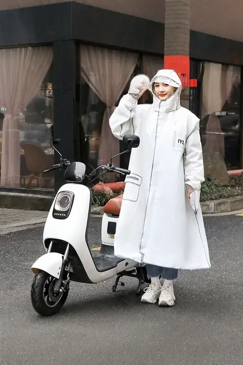 女性用ロングレインコート【全身防水・電動自転車用・フード付き】