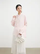 春季用 レディース 立襟の新中式 盤扣シャツ【長袖・ピンク】