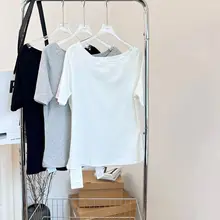 ストレッチネックの肩開きTシャツ【女性用・フィット・夏用・薄手・普段使い】
