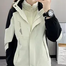 防風防水三合一アウトドアジャケット【レディース・ピンク・秋冬用・登山・旅行対応】