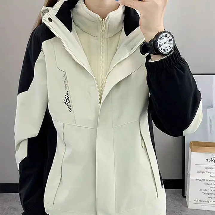 防風防水三合一アウトドアジャケット【レディース・ピンク・秋冬用・登山・旅行対応】