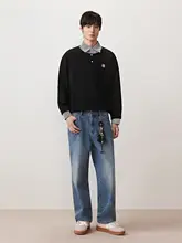 セットアップ メンズ フェイクレイヤード スウェット デニムパンツ ヴィンテージウォッシュ 通勤 オフィスカジュアル「GXG」