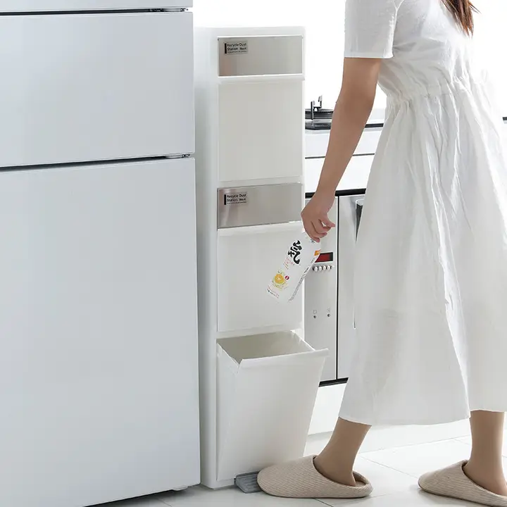 キッチン用ペダル式ゴミ箱【乾湿分離・スリムデザイン・多層収納】