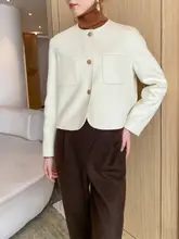 ウール混双面ノーカラーコート【レディース・長袖・ボタンなし・秋冬用】