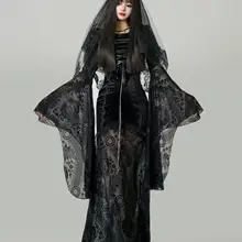 ゴシックレースデザインの魔女ドレス【ハロウィン用・長袖・秋冬向け】