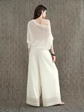 ゆったりとした気軽な雰囲気の微皺感マイクロファイバーコットン ワイドパンツ【スタイル・ロングパンツ】