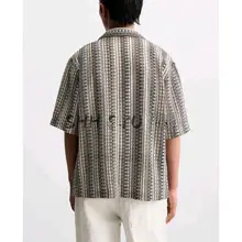 夏季リゾート風ボウリングシャツ【ジオメトリックパターン・短袖・ゆったりタイプ】