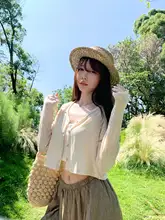 リネン混合天竺ニットカーディガン【女性用・短丈・夏季用・リゾートスタイル】