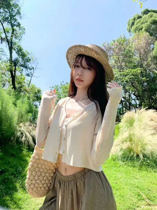 リネン混合天竺ニットカーディガン【女性用・短丈・夏季用・リゾートスタイル】