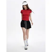 ブラックスポーツショートパンツ【夏用・軽量・ハイウエスト・フィット・通気性・速乾】