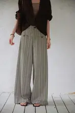 ストライプデザインのハイウエストワイドパンツ【した通勤スタイル】（セットアップ対応）