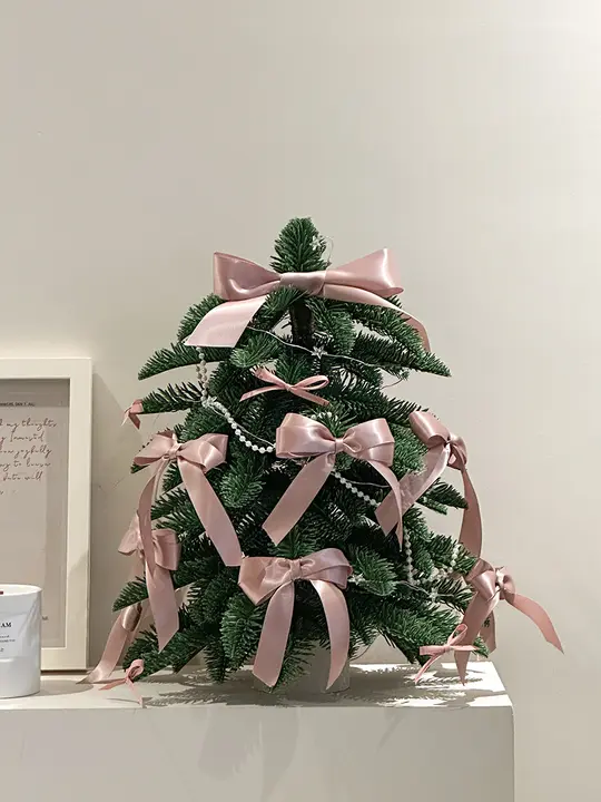 ミニリボン付きクリスマスツリー【DIYデスクトップ装飾・家用小型飾り】