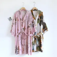 夏用 綿シルク 和風ルームガウン【薄手・高級感・ゆったり・プリント柄】