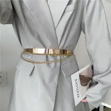 女性用 メタリックウエストチェーン【スタイリッシュ・ダブルチェーン・装飾ベルト】