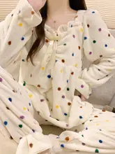 極上の柔らかさ！冬用コーラルフリースパジャマ【ドット柄・プリンセススタイル・長袖・ホームウェア】（セットアップ対応）