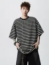 白黒ストライプTシャツ【メンズ・デザイン性・ゆったりフィット・ショートスリーブ】