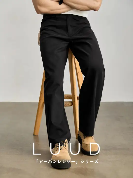 カジュアルパンツ メンズ ストレート リベット装飾 無地 シンプル ハーフゴムウエスト 通勤 オフィスカジュアル 夏 「LUUD」