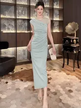 フランス風 高級感あふれる女性用ロングドレス【ウエストフィット・包み込むシルエット・夏用】