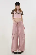 カーゴパンツ ワイドジョガー ユニセックス ドローコード 薄手 大型ポケット ブラック アメカジ ストリート ダンスウェア 「Remedie」