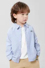 男の子用 長袖コットンシャツ【白・秋冬用・カジュアルデザイン】
