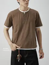 半袖Tシャツ メンズ フェイクレイヤード ヘンリーネック ヴィンテージ カジュアル 秋