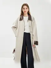 トレンチコート【カラー切替・ミディ丈・女性用・通勤・スリム効果】