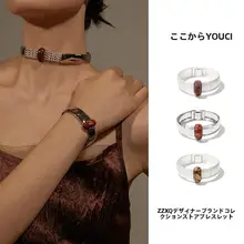 新中式デザインの広いバンド構造ブレスレット【玉石装飾・ヴィンテージスタイル】