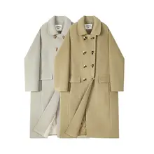 学院風 ヘリンボーン デザインのダッフルコート【ウール混・厚手・中長丈】