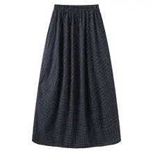 女性用ハイウエストチェック柄シフォンスカート【夏用・Aライン・体型カバー】（セットアップ対応）