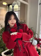 Scout 100%ウールレッドウエストシェイプ中長丈スコットランドスタイルコート【女性用・羊腿袖】