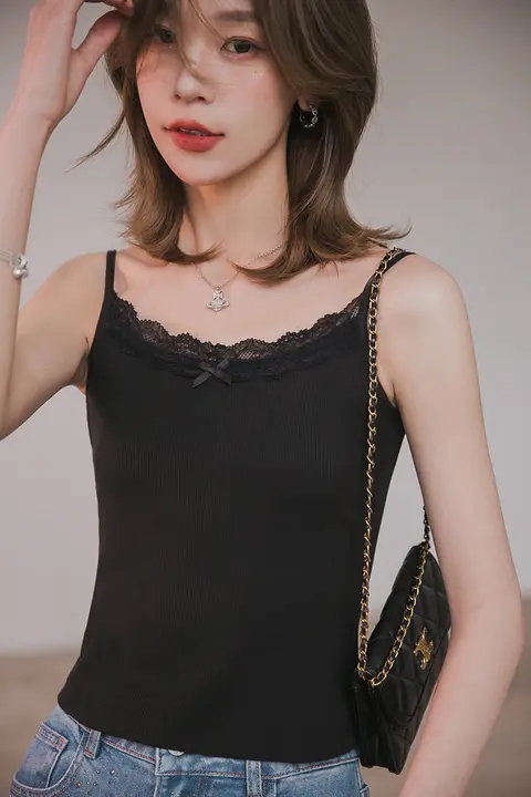 レースパネル付きキャミソール【女性用・タイトフィット・極上の柔らかさ】（セットアップ対応）