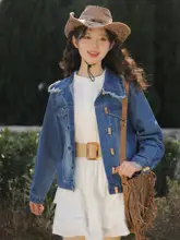 春用デニムジャケット【レトロデザイン・ショート丈・ダークカラー】