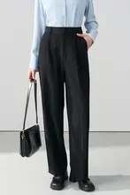 女性用ブラックワイドレッグビジネスパンツ【ストレートフィット・通勤・面接対応】