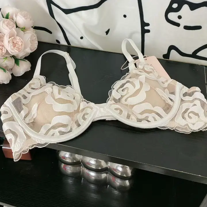 レースデザインの女性用ブラ＆ショーツ【シンプルでセクシー・極上の柔らかさ・白】（セットアップ対応）