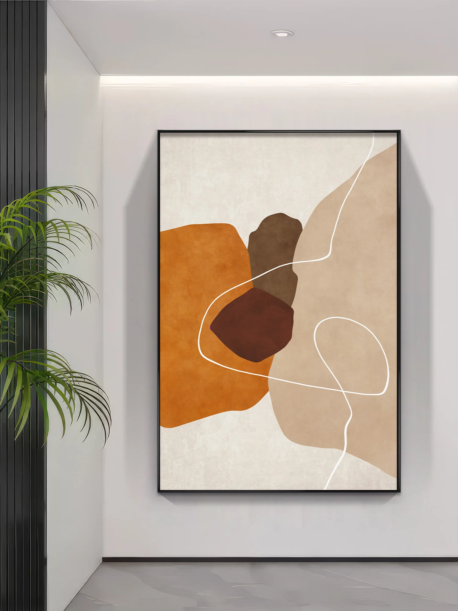 モランディデザインのソファ背景飾り画【クリーム風・抽象画・廊下や玄関用】