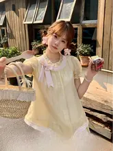 黄色とピンクのコントラストトップスとハイウエストスカート【レディース・セットアップ対応】