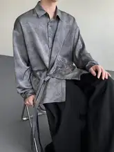 中華風デザイン 鶴刺繍のシルクシャツ【スムース・ドレープ感・長袖・ルーズフィット】