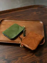 本革製 ショート財布【ファスナー式・薄型・レトロデザイン】