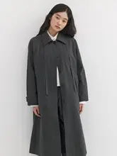 リネンコットン製のロングトレンチコート【ドローストリングデザイン・ルーズフィット】