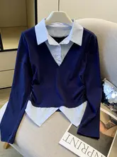 春の学院風デザイン！カラーブロック襟付きTシャツ【女性用・おしゃれで独特】（セットアップ対応）