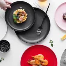 セラミックプレート ステーキ皿 家庭用 円形 黒色 創造的 サンドブラスト 北欧スタイル 洋食