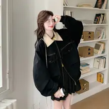 レトロスタイルのブラックスエードジャケット【秋用・カジュアル・襟付き・パッチポケット】（セットアップ対応）
