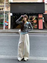 ポロ襟長袖ニットトップス【春用・カラーブロック・フィットデザイン】