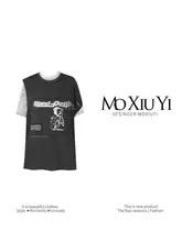 不規則デザインのレイヤードTシャツ【レースインナー付き・トレンディ】（セットアップ対応）