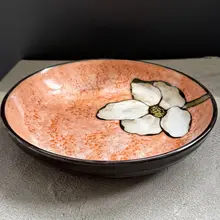 和風平皿【陶器・窯変花模様・レストラン用】
